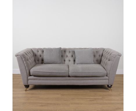 A GREY BUTTONBACK UPHOLSTERED TWO SEAT SOFA200cm wide; 85cm high