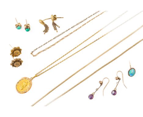 A GOLD MULTIPLE LINK NECKCHAIN AND EIGHT FURTHER ITEMS (9)The multiple link neckchain detailed 585, with a boltring clasp, de