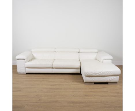 CONSOFA ITALY; A CREAM LEATHER UPHOLSTERED CORNER SOFAOn chrome supports, 290cm wide; 160cm deep