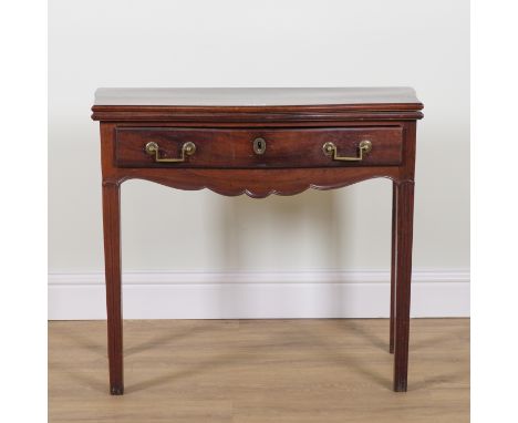 AN 18TH CENTURY HARDWOOD ANGLO CHINESE FOLD OVER CARD TABLEWith single drawer, 87cm wide; 41cm deep; 77cm high