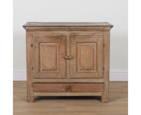 AN 18TH CENTURY PROVINCIAL OAK CABINETWith panelled doors over single drawer, 87cm wide; 39cm deep; 79cm highOld marks and sc