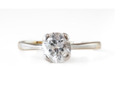 A GOLD AND PLATINUM DIAMOND SINGLE STONE RINGClaw set with a cushion shaped diamond, detailed 18 CT PLAT, ring size I½, gross