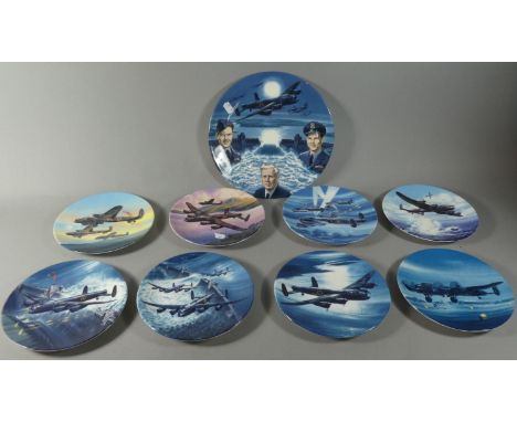 A Set of Eight Royal Worcester RAF "Dambuster" Plates and Larger Example by Bradex together with wall mounting mahogany plate