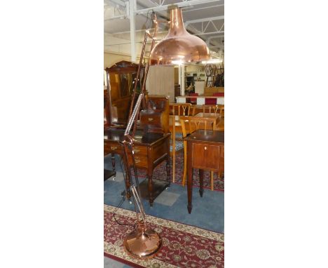 A Modern Copper Effect Standard Lamp in the Form of an Angle Poise Lamp 