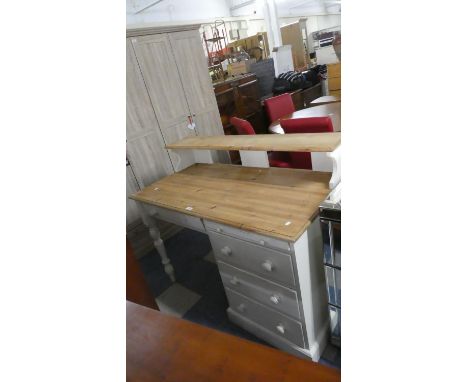 A Modern Painted Pine Writing Desk with Raised Gallery Shelf, Three Drawers and Pen Drawer Over, 122cm Wide 