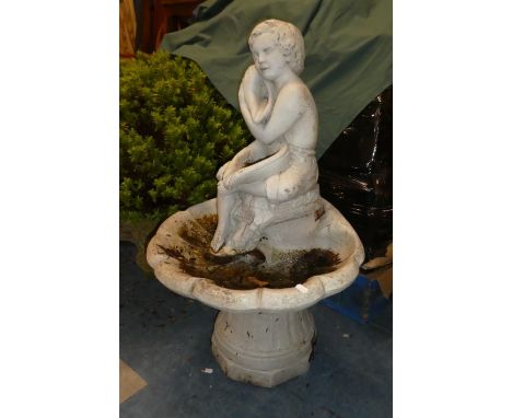 A Reconstituted Stone Garden Water Feature in the Form of Seated Cherub with Shells, 88cm High 