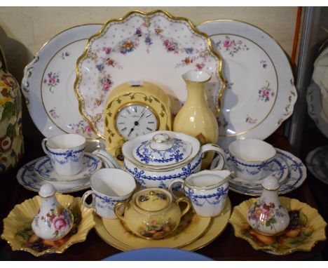 A Collection of of Ceramics to Include Aynsley Orchard Gold Mantle Clock, Plates and Dishes etc Together with a Blue and Whit