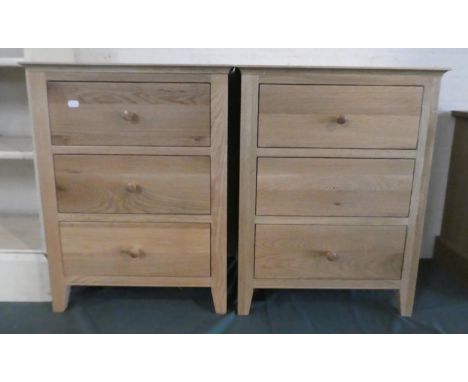 A Pair of Light Oak Three Drawer Chests, Each 50cm Wide, One Drawer Missing Knob 