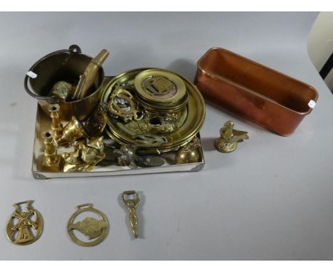 A Collection of Various Copper and Brass Items to Include Fox Mask Door Knocker, Racing Pigeon, Jam Pan etc 