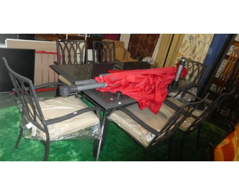 A Patio Garden Table and Chair Set with Free Standing Parasol 