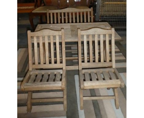 A Child's Garden Picnic Set Comprising Folding Table, Two Folding Chairs and Settee, Table 79cm Wide 