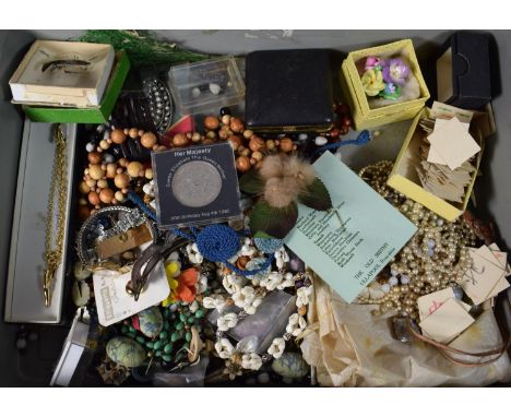 A Tray of Costume Jewellery, Travelling Alarm Clock, Wrist Watch, Coin Etc 