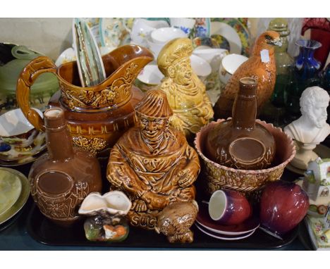 A Tray of Treacle Glazed Ceramics to Include Large Wood's Moulded Hunting Jug, Novelty Sugar and Flour Storage Jars, Spode De