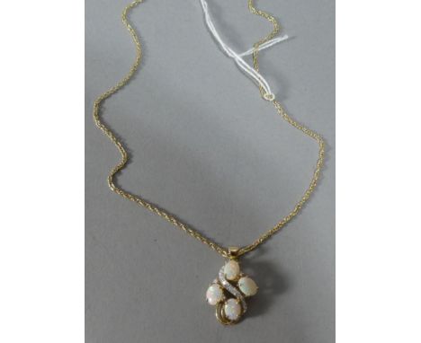 A 9ct Diamond and Opal Pendant on a 9ct Gold Chain, Total Weight 6.8g 