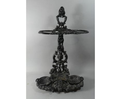 A Reproduction Cast Metal Stick Stand with Removable Drip Tray, 65cm High 