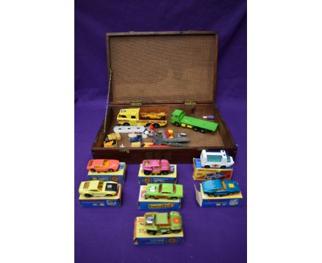 Seven Matchbox &amp; Matchbox Superfast diecasts, Boss Mustang 44, Rat Rod Dragster 62, Baja Buggy 13, Lamborghini 20, Beach 