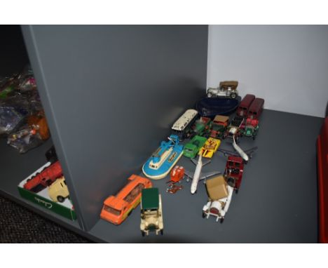 A small collection of mixed vintage diecasts including 3 Dinky Buses, Corgi Inter City Mini Bus, 2 Matchbox SB Series Aircraf