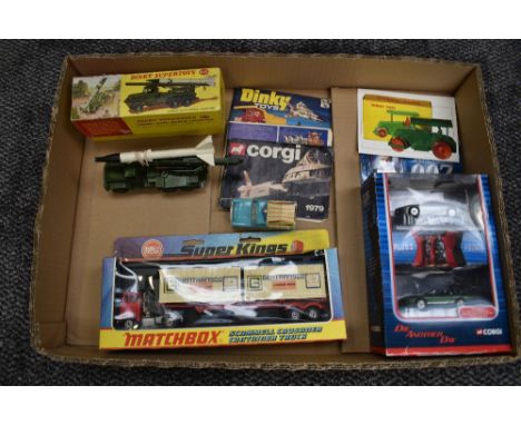 A Dinky Supertoys diecast, Honest John Missile Launcher 665 with missile present, boxed, a Matchbox Super Kings diecast, Scam