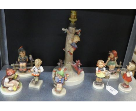 Goebels Hummel lamp base, together with a group of seven Hummel figures to include "Little Drummer Boy" etc., (8) 