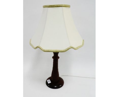 Carved teak table lamp base and shade