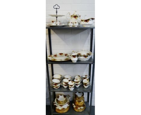 Quantity of Royal Albert "Old Country Roses" table wares to include a cake plate, teapot, tea cups, saucers, side plates, din