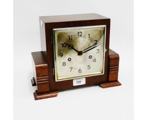 German Art Deco mahogany cased mantle clock 
