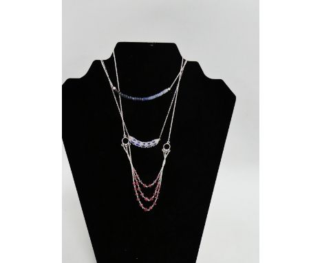 Three silver and gemstone necklaces to include ruby, tanzanite and sapphire (3)