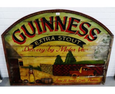 Vintage painted wooden pub sign, "Guinness extra stout delivered by motor van from St. James's Gate, Dublin", 125 x 97cm