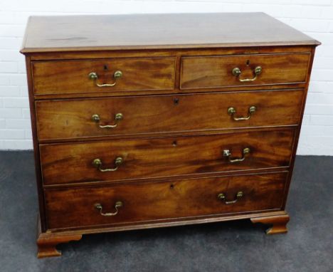 19th century mahogany chest, the rectangular top with moulded edge over two short and three long drawers, on bracket feet, 98