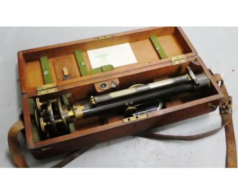 19th century surveyor's precise level, boxed, together with a tripod, (2) 