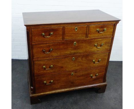 19th century mahogany chest, the rectangular top with moulded edge over three short and three long drawers, on bracket suppor