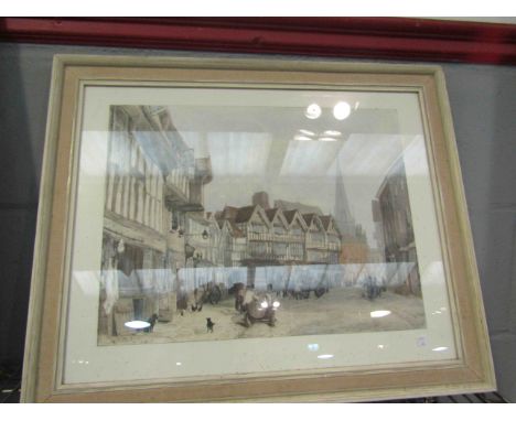 A framed and glazed print after David Cox with signs of overpainting