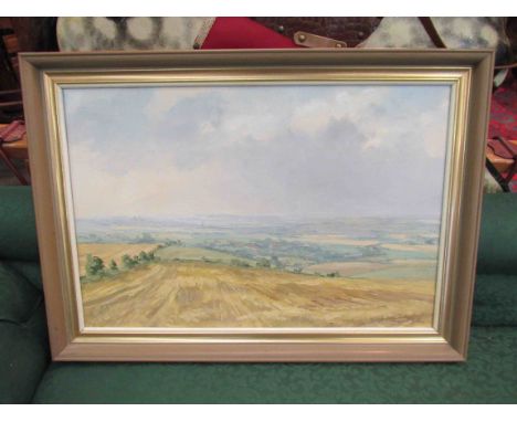 BRIAN BENNETT: "Chiltern Cornfield", oils on canvas, 40cm x 60cm approx 