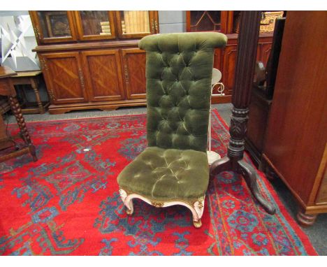 A button back and painted Prie dieu chair, 91cm tall