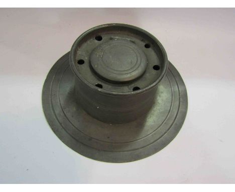 A tall large pewter capstan inkwell, 23cm diameter