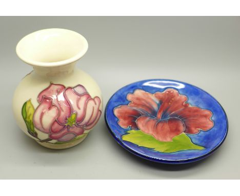 Two pieces of Moorcroft; pin dish and vase 