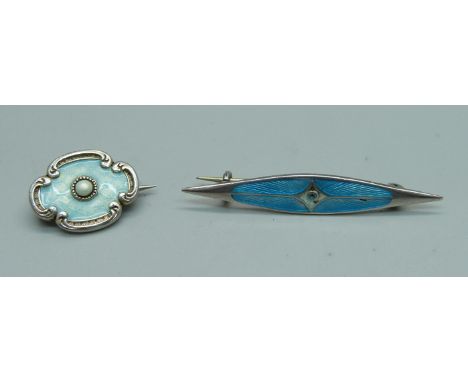 Two silver and enamel brooches, Charles Horner and Marius Hammer Bros. 