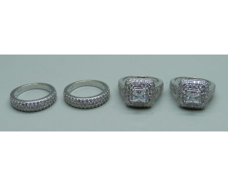Four silver dress rings, marked S925, new, unused, K/L 