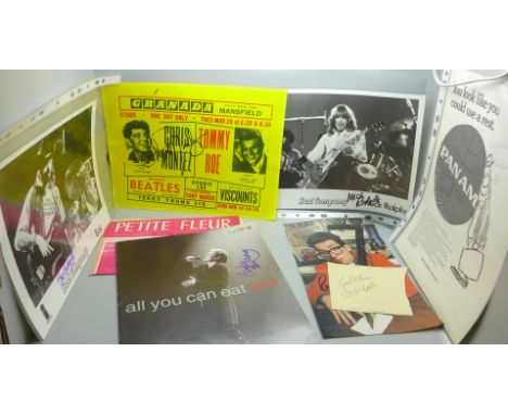 Pop music autograph selection including Bad Company, Elvis Costello, Richard Lester, KD Lang, Chris Barber, Chris Montez (sig