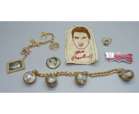 A 1960's Elvis official fan club badge, Elvis bracelet, etc. 