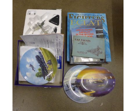 RAF and aircraft collectors plates, books and an Atlas Editions model aircraft **PLEASE NOTE THIS LOT IS NOT ELIGIBLE FOR POS