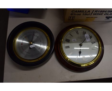 WOODEN KNIGHT &amp; GIBBONS WALL CLOCK, AND A BAROMETER