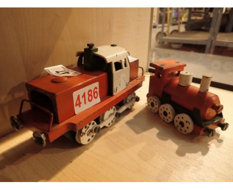 Two homemade heavy gauge steel model trains for display