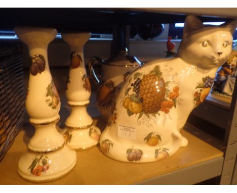 Staffordshire ceramics cat teapot and candlestick