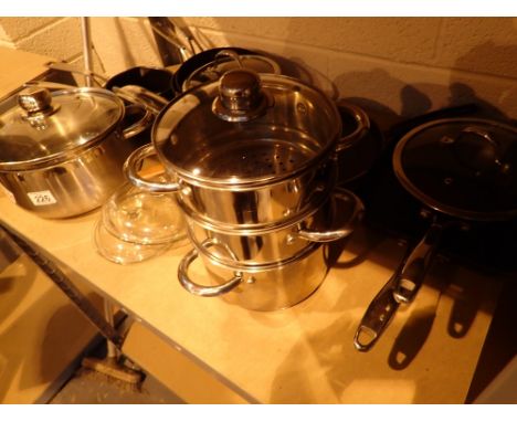 Shelf of mixed pans mainly M&amp;S