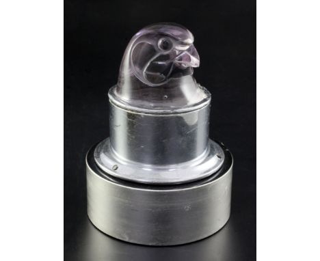 Tête d'Epervier/Hawks Head. A glass mascot by René Lalique, introduced on 21/11/1928, No.1139 in the rare amethyst tint, sign
