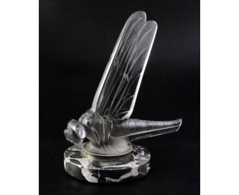 Grande Libellule/Large Dragonfly. A glass mascot by René Lalique, introduced on 23/5/1928, No.1145 in clear and frosted glass