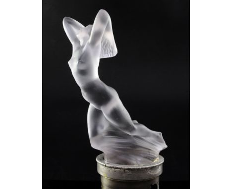Vitesse/Speed Goddess. A glass mascot by René Lalique, introduced on 17/9/1929, No.1160 in rare amethyst tinted satin and fro