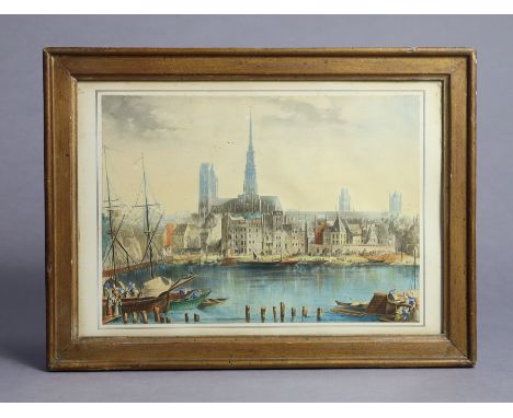 A vintage hand coloured French lithograph after a painting by C. B. R., titled to reverse “Cathedrale Primatiale Notre-Dame d