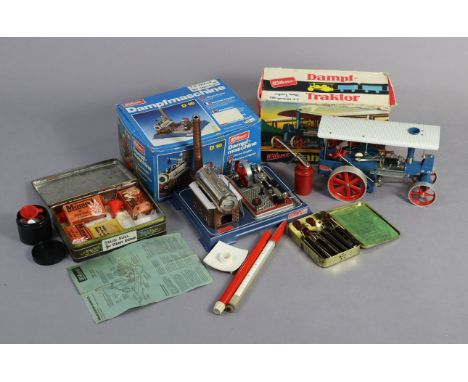A Wilesco (west German) stationary steam engine (D16); &amp; a ditto steam tractor, both boxed; &amp; various ditto accessori
